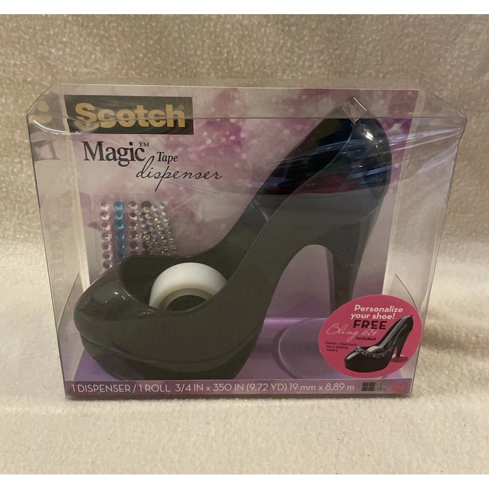 Scotch Magic Tape Dispenser High Heel Shoe Black with Bling Kit 3/4 x 350 in NEW